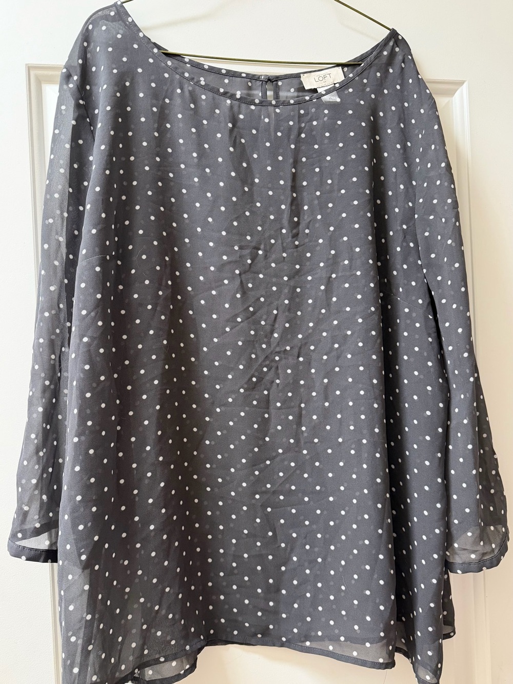 LOFT Charcoal Gray Polka Dot sheer blouse XL